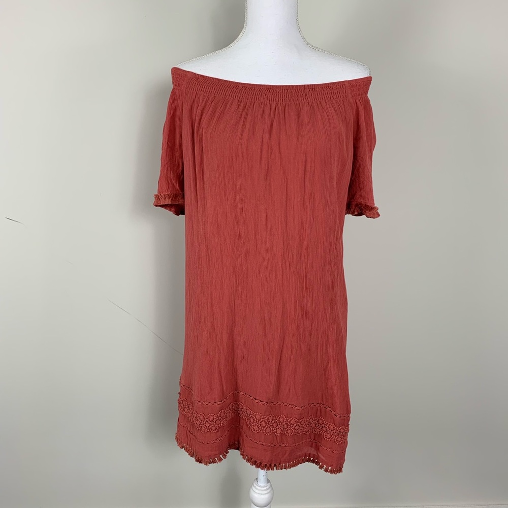 Ann Taylor off shoulder dress rust orange mini